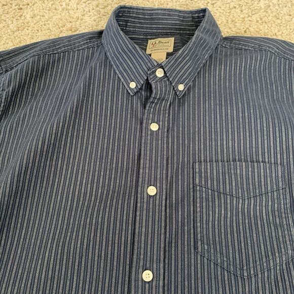 LL Bean Shirt Mens XL Tall XLT Traditional Fit Blue Striped Button Down Woven - Picture 3 of 5